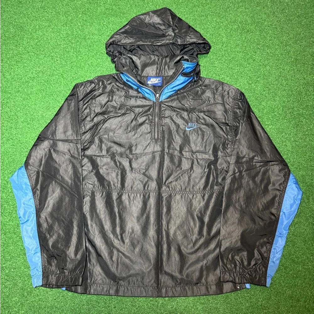 Vintage Nike 90s 1/4 Zip Lightweight Black Blue Retro Windbreaker Jacket